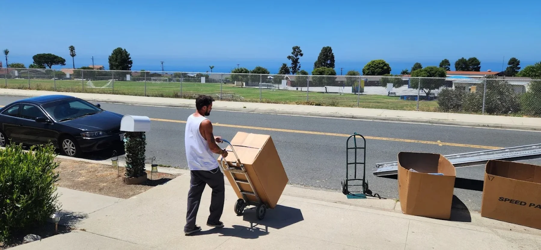 Dolly move outside a home during a residential move